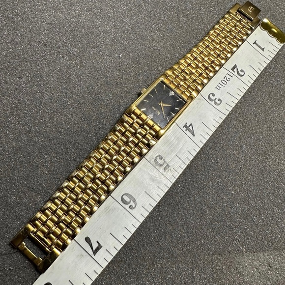 Bulova T4 Quartz Tank Watches His And Hers Gold Tone Black Dial Diamond Accents - Picture 5 of 8